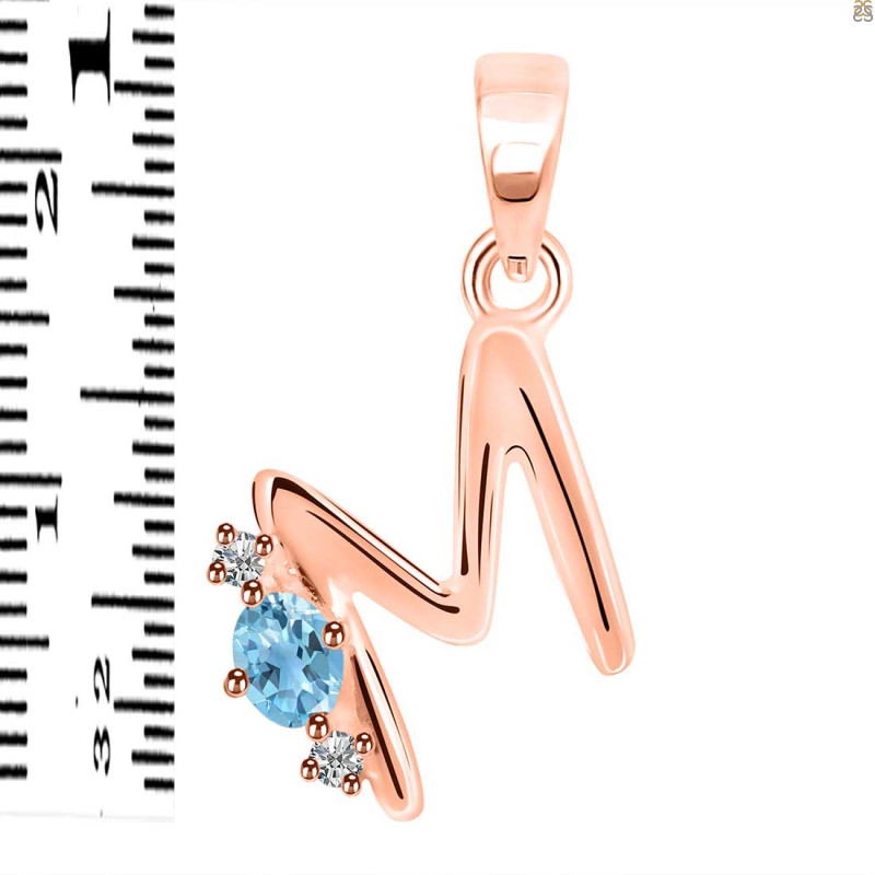 Blue Topaz & White Topaz Alphabet M Pendant BTZ-RDA-13.