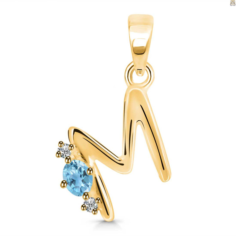 Blue Topaz & White Topaz Alphabet M Pendant BTZ-RDA-13.