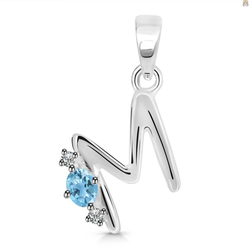 Blue Topaz & White Topaz Alphabet M Pendant BTZ-RDA-13.
