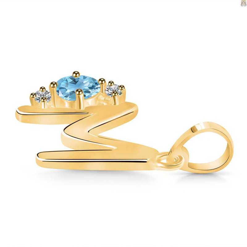 Blue Topaz & White Topaz Alphabet M Pendant BTZ-RDA-13.