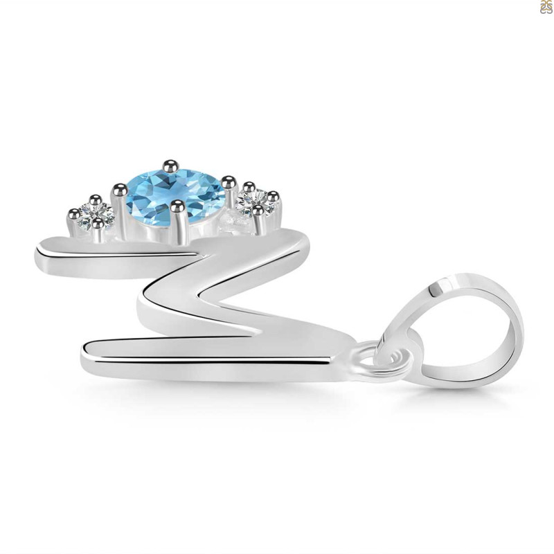Blue Topaz & White Topaz Alphabet M Pendant