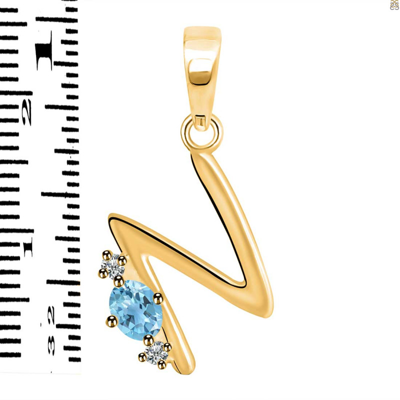 Blue Topaz & White Topaz Alphabet N Pendant BTZ-RDA-14.