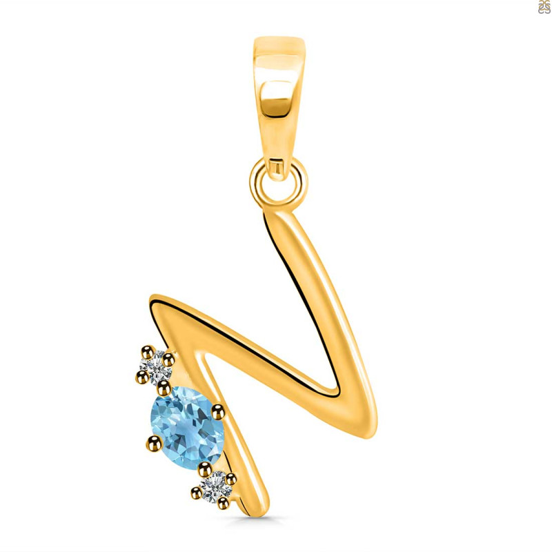 Blue Topaz & White Topaz Alphabet N Pendant BTZ-RDA-14.