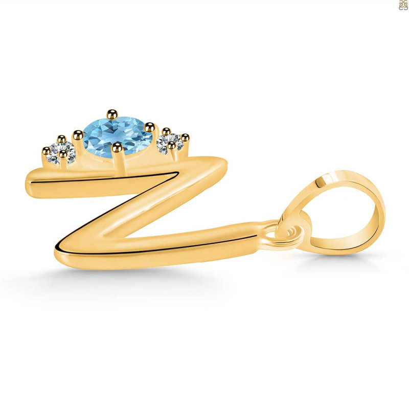 Blue Topaz & White Topaz Alphabet N Pendant BTZ-RDA-14.