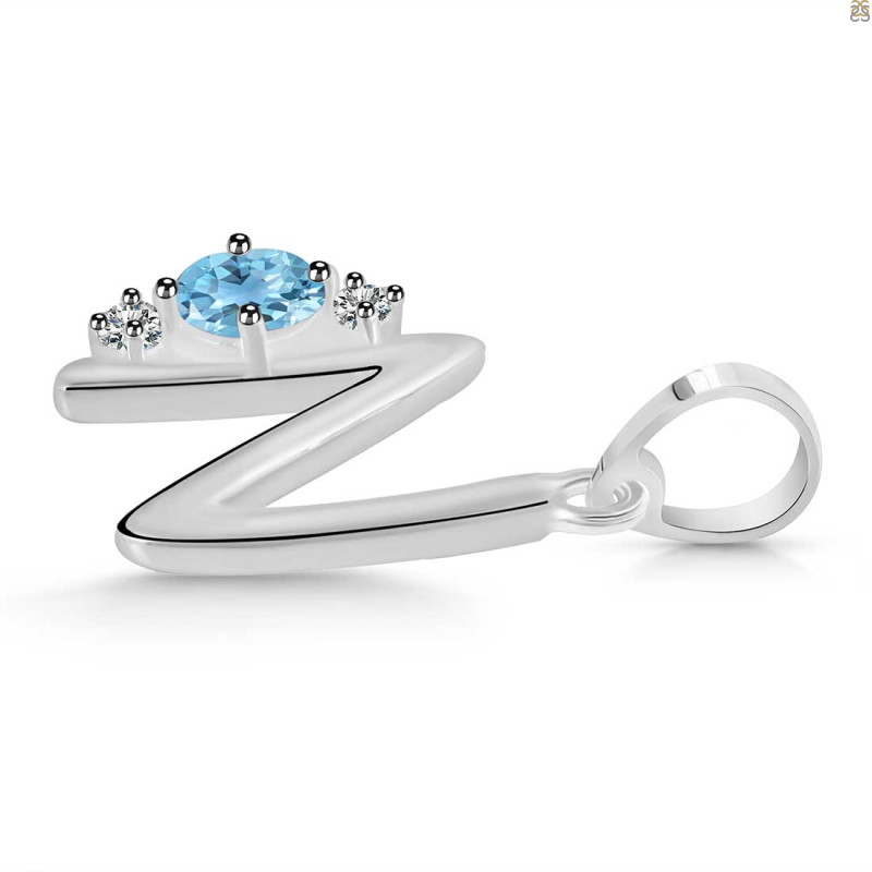 Blue Topaz & White Topaz Alphabet N Pendant
