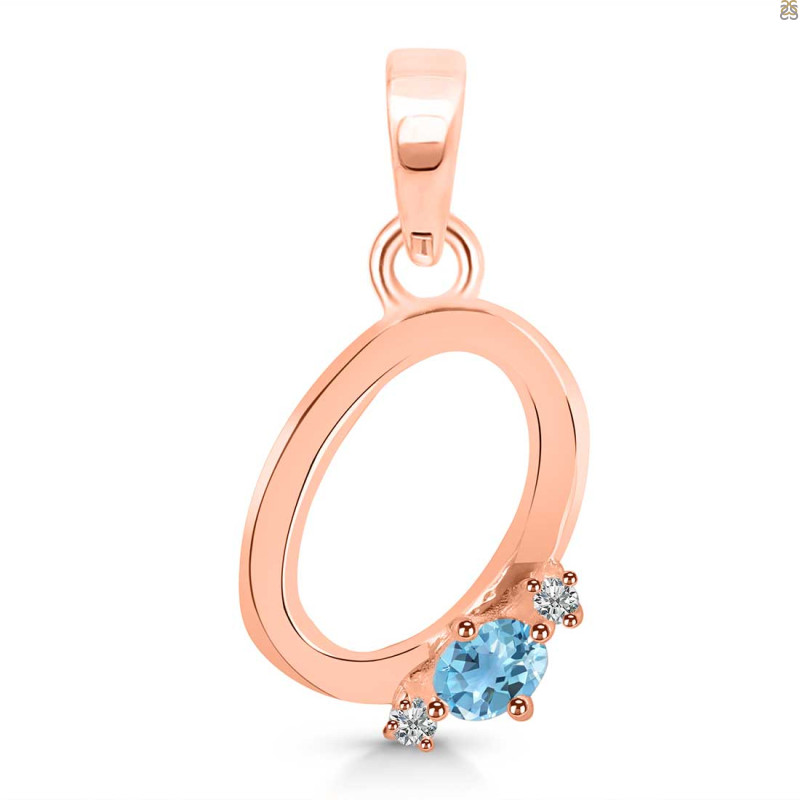Blue Topaz & White Topaz Alphabet O Pendant BTZ-RDA-15.