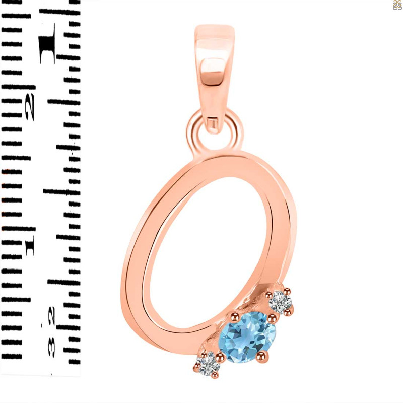 Blue Topaz & White Topaz Alphabet O Pendant BTZ-RDA-15.