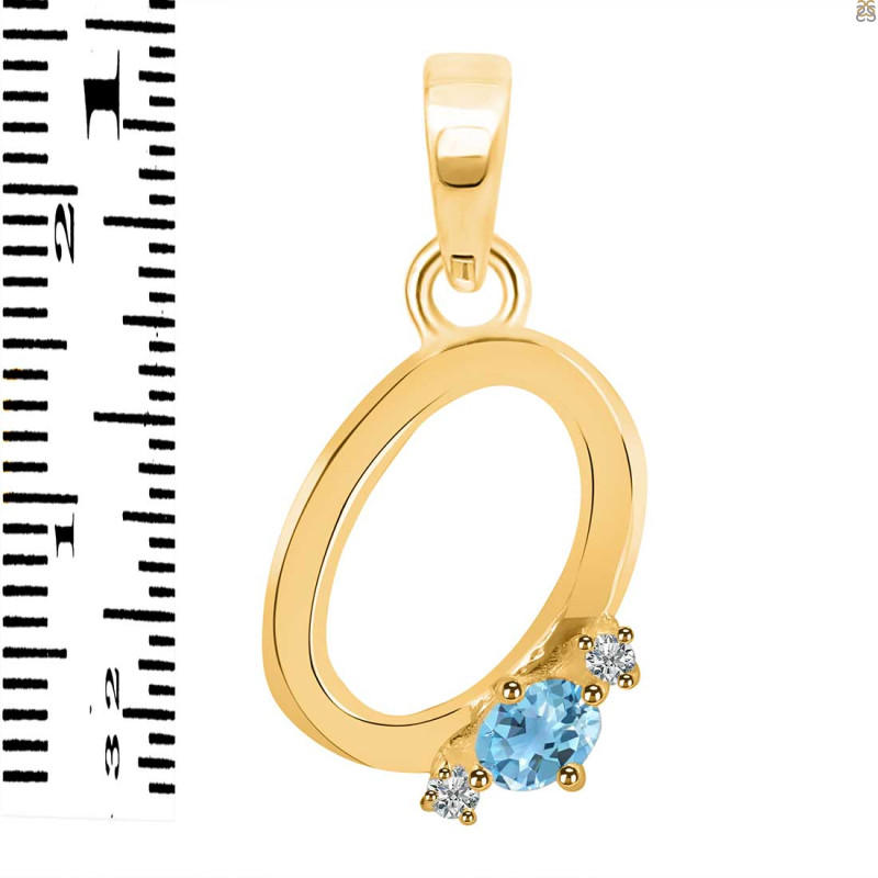 Blue Topaz & White Topaz Alphabet O Pendant BTZ-RDA-15.