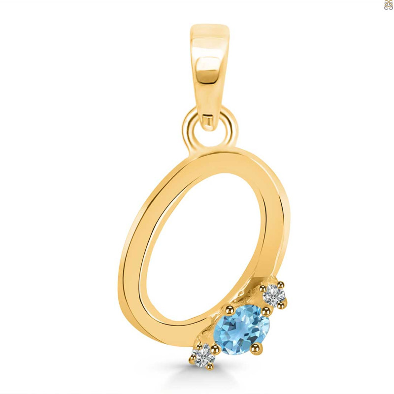 Blue Topaz & White Topaz Alphabet O Pendant BTZ-RDA-15.