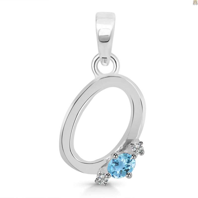 Blue Topaz & White Topaz Alphabet O Pendant BTZ-RDA-15.