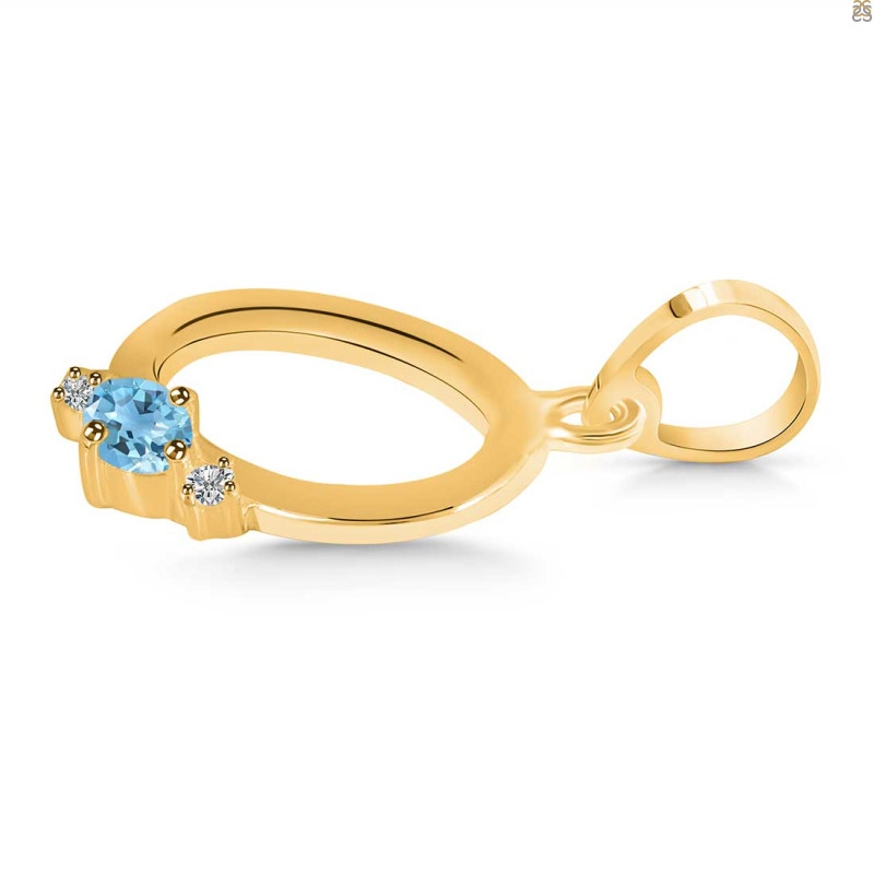 Blue Topaz & White Topaz Alphabet O Pendant BTZ-RDA-15.