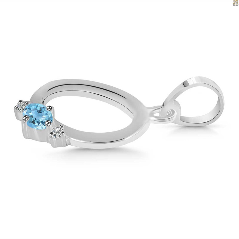 Blue Topaz & White Topaz Alphabet O Pendant