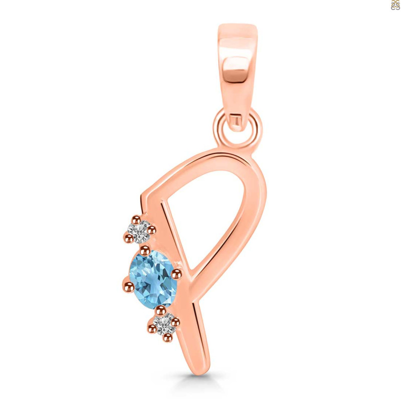 Blue Topaz & White Topaz Alphabet P Pendant BTZ-RDA-16.