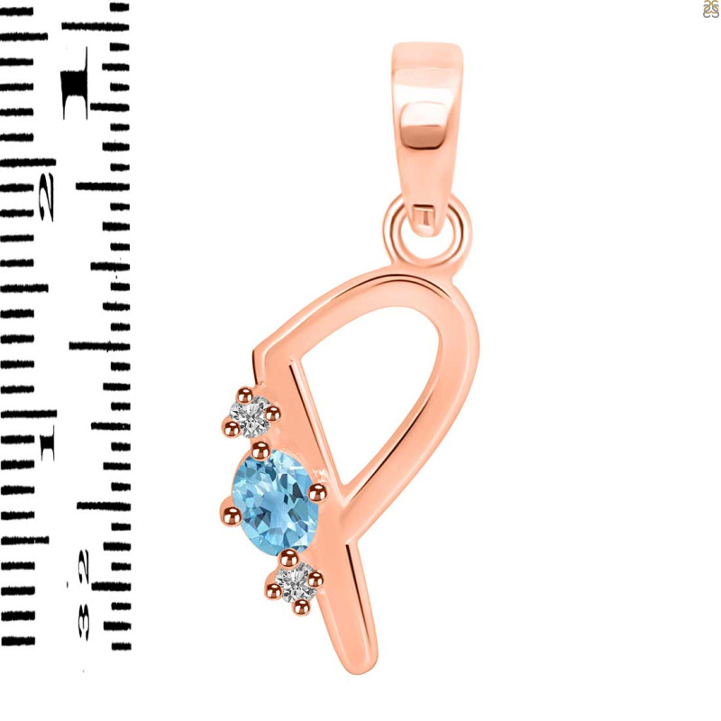 Blue Topaz & White Topaz Alphabet P Pendant BTZ-RDA-16.