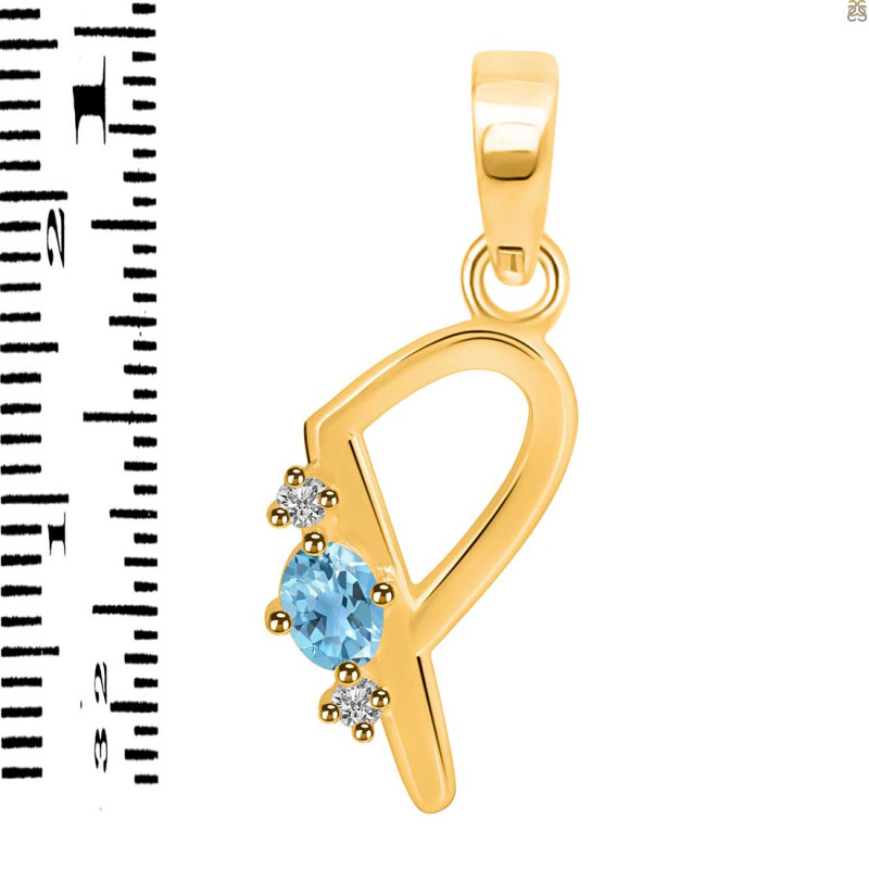 Blue Topaz & White Topaz Alphabet P Pendant BTZ-RDA-16.