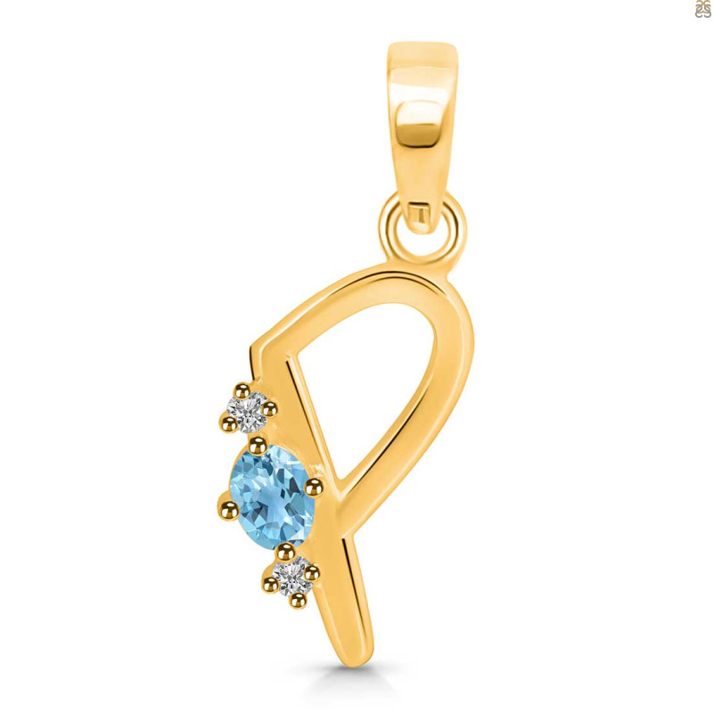 Blue Topaz & White Topaz Alphabet P Pendant BTZ-RDA-16.