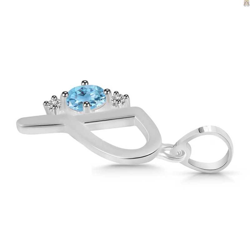 Blue Topaz & White Topaz Alphabet P Pendant