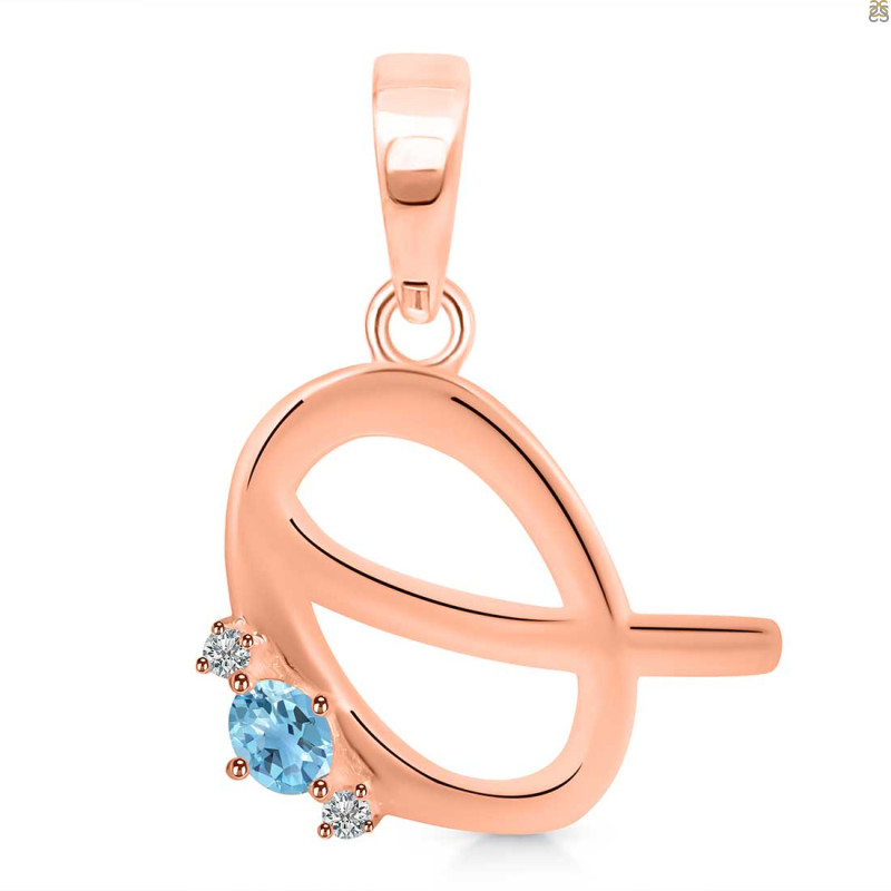 Blue Topaz & White Topaz Alphabet Q Pendant BTZ-RDA-17.