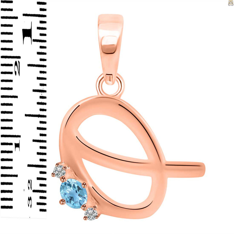 Blue Topaz & White Topaz Alphabet Q Pendant BTZ-RDA-17.
