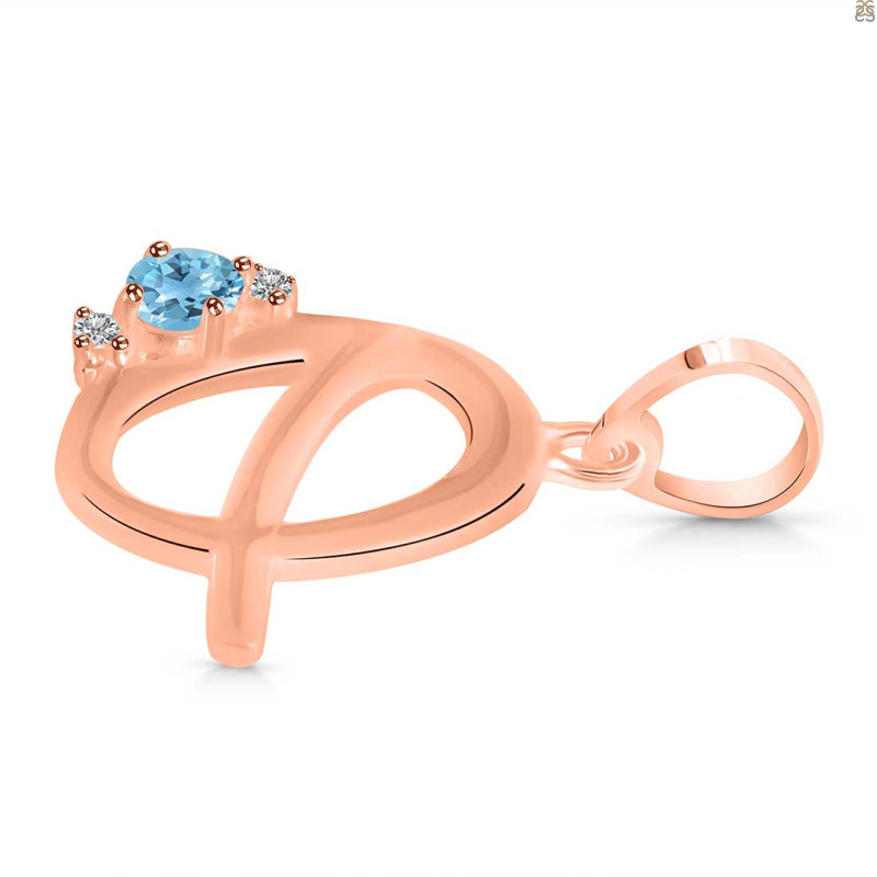 Blue Topaz & White Topaz Alphabet Q Pendant BTZ-RDA-17.