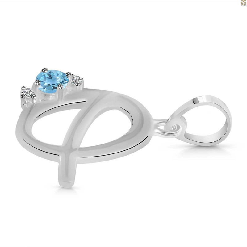 Blue Topaz & White Topaz Alphabet Q Pendant