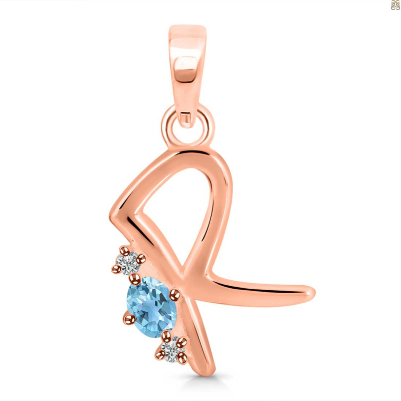 Blue Topaz & White Topaz Alphabet R Pendant BTZ-RDA-18.