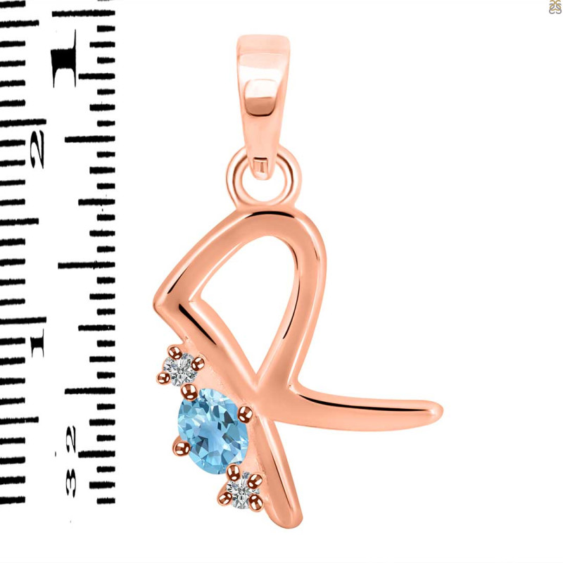 Blue Topaz & White Topaz Alphabet R Pendant BTZ-RDA-18.