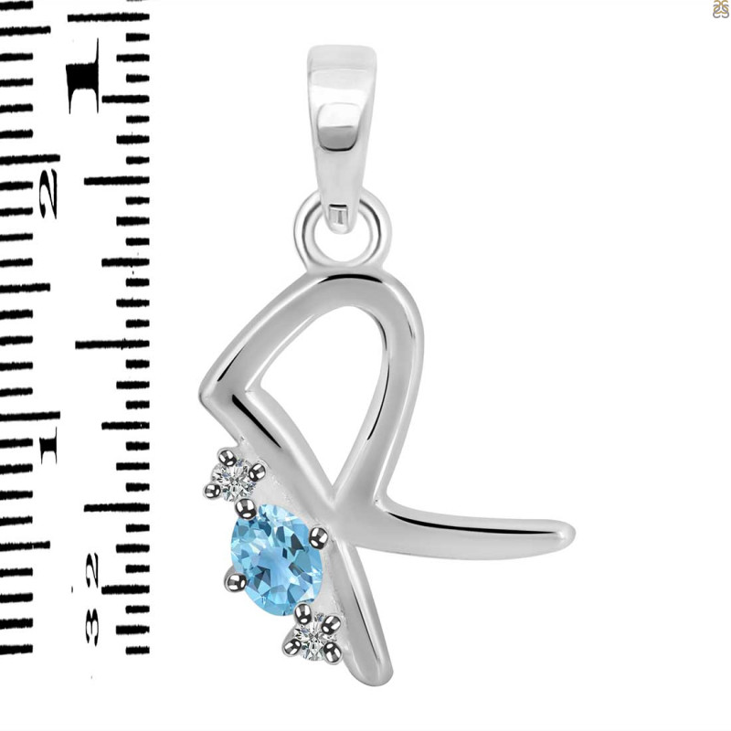 Blue Topaz & White Topaz Alphabet R Pendant BTZ-RDA-18.