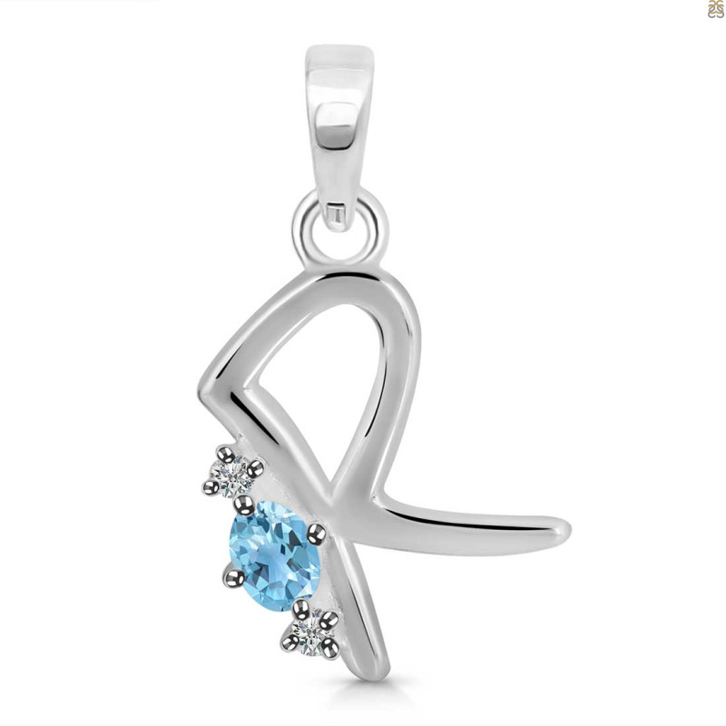Blue Topaz & White Topaz Alphabet R Pendant BTZ-RDA-18.