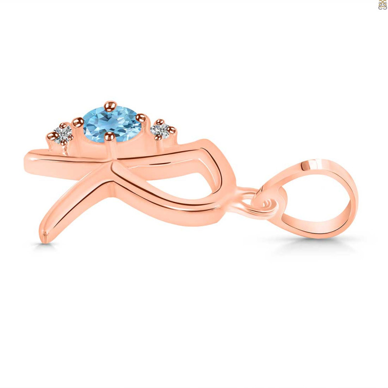 Blue Topaz & White Topaz Alphabet R Pendant BTZ-RDA-18.