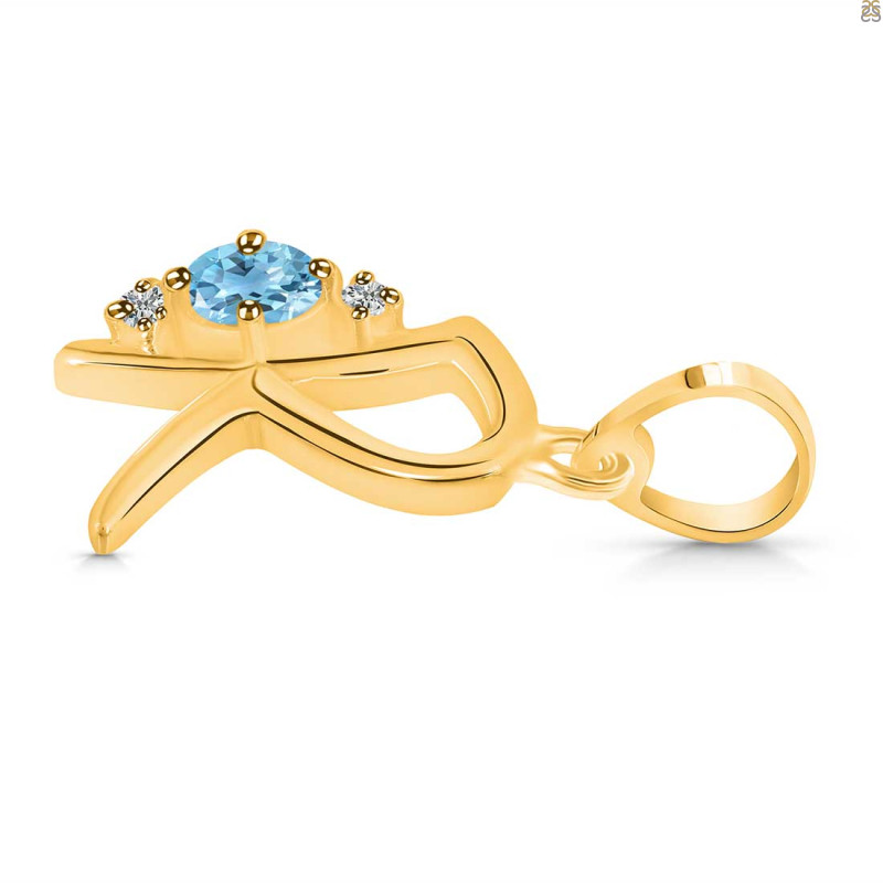 Blue Topaz & White Topaz Alphabet R Pendant BTZ-RDA-18.
