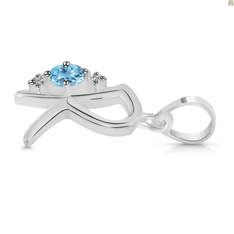 Blue Topaz & White Topaz Alphabet R Pendant