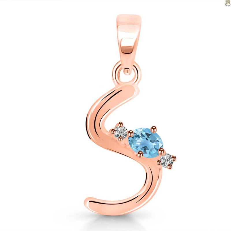 Blue Topaz & White Topaz Alphabet S Pendant BTZ-RDA-19.
