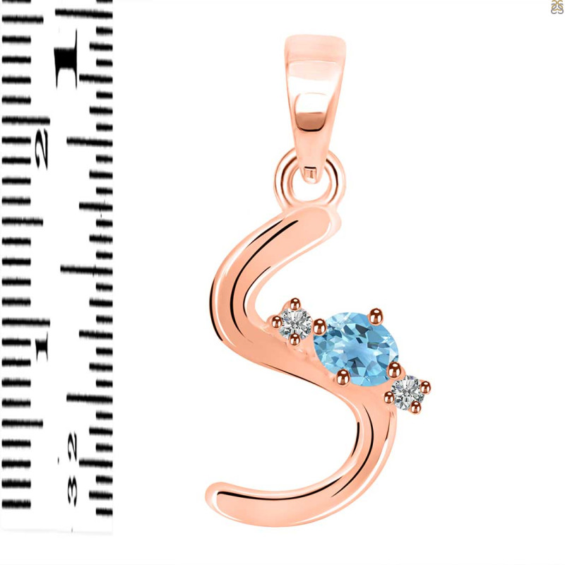 Blue Topaz & White Topaz Alphabet S Pendant BTZ-RDA-19.