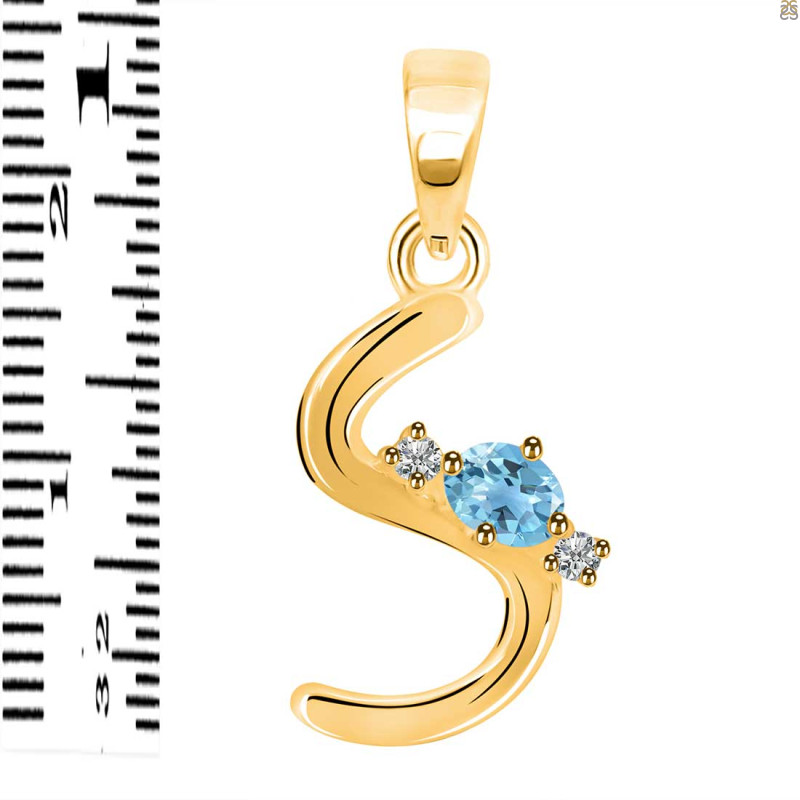 Blue Topaz & White Topaz Alphabet S Pendant BTZ-RDA-19.