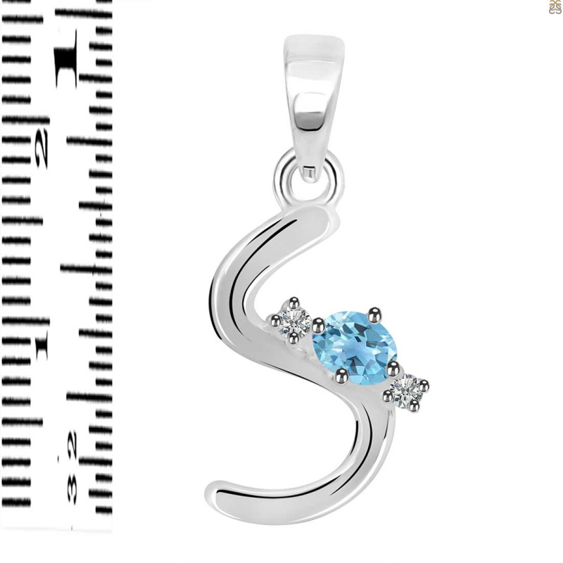 Blue Topaz & White Topaz Alphabet S Pendant BTZ-RDA-19.