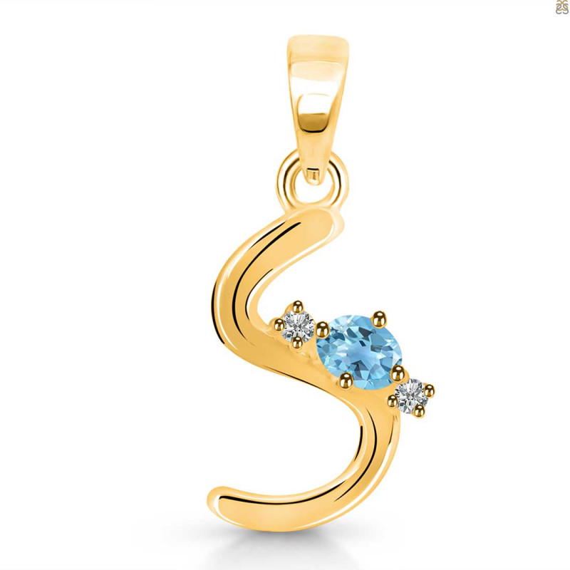 Blue Topaz & White Topaz Alphabet S Pendant BTZ-RDA-19.