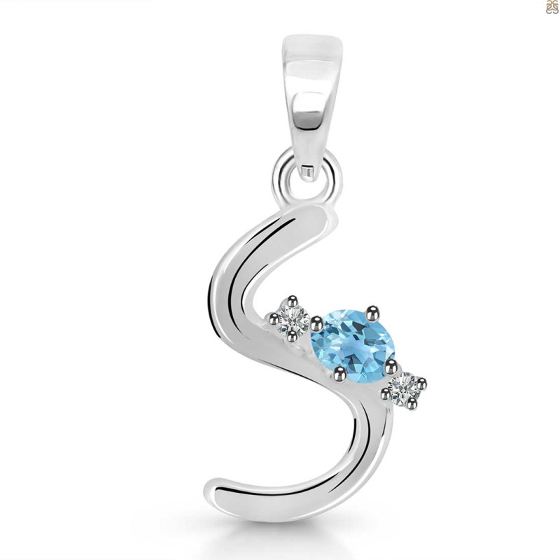 Blue Topaz & White Topaz Alphabet S Pendant BTZ-RDA-19.