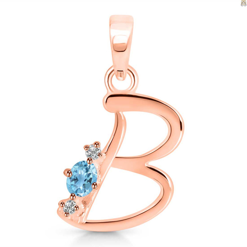 Blue Topaz & White Topaz Alphabet B Pendant BTZ-RDA-2.