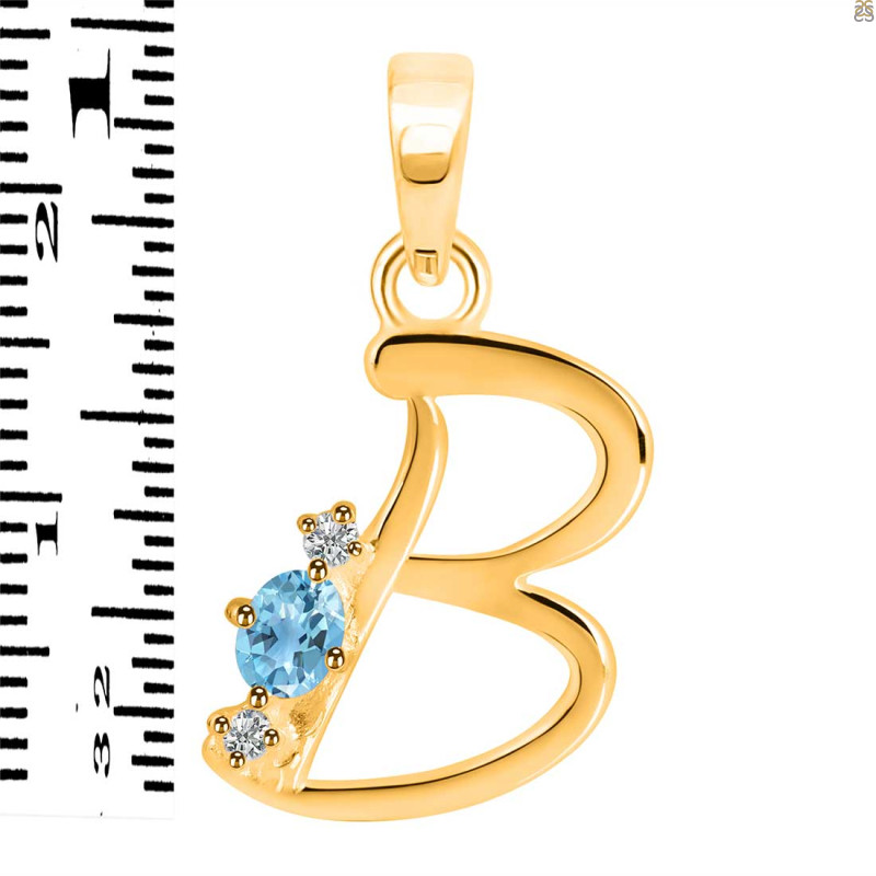 Blue Topaz & White Topaz Alphabet B Pendant BTZ-RDA-2.