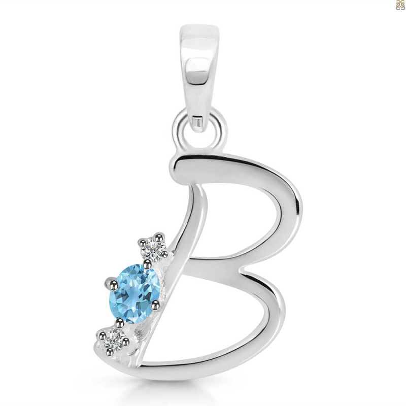 Blue Topaz & White Topaz Alphabet B Pendant BTZ-RDA-2.