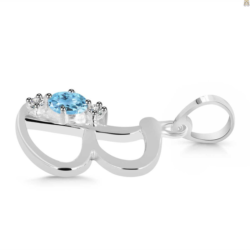 Blue Topaz & White Topaz Alphabet B Pendant