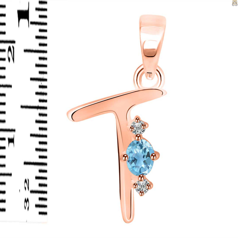 Blue Topaz & White Topaz Alphabet T Pendant BTZ-RDA-20.