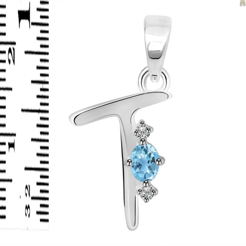 Blue Topaz & White Topaz Alphabet T Pendant BTZ-RDA-20.
