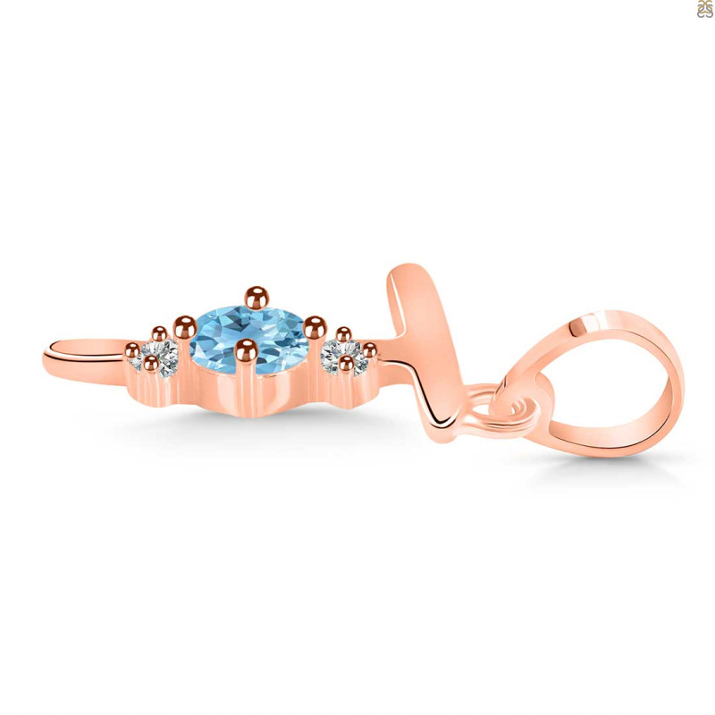 Blue Topaz & White Topaz Alphabet T Pendant BTZ-RDA-20.