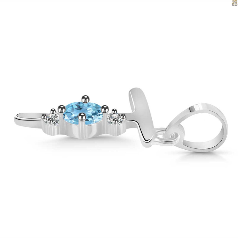 Blue Topaz & White Topaz Alphabet T Pendant