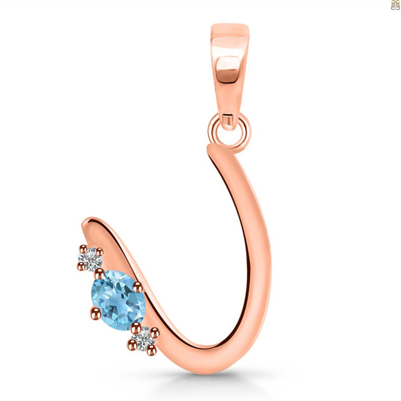 Blue Topaz & White Topaz Alphabet U Pendant BTZ-RDA-21.