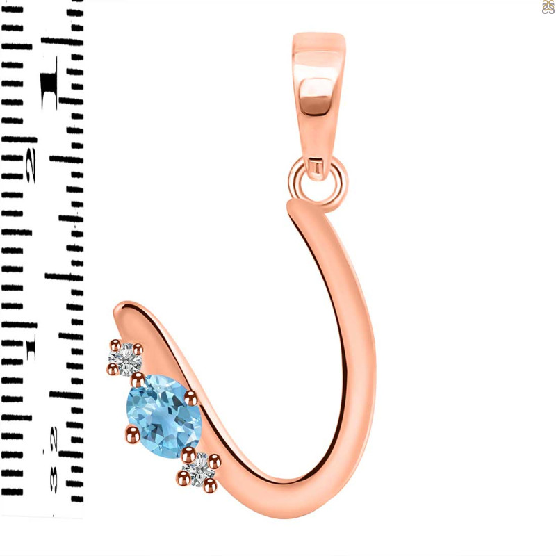 Blue Topaz & White Topaz Alphabet U Pendant BTZ-RDA-21.