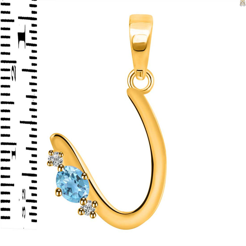 Blue Topaz & White Topaz Alphabet U Pendant BTZ-RDA-21.