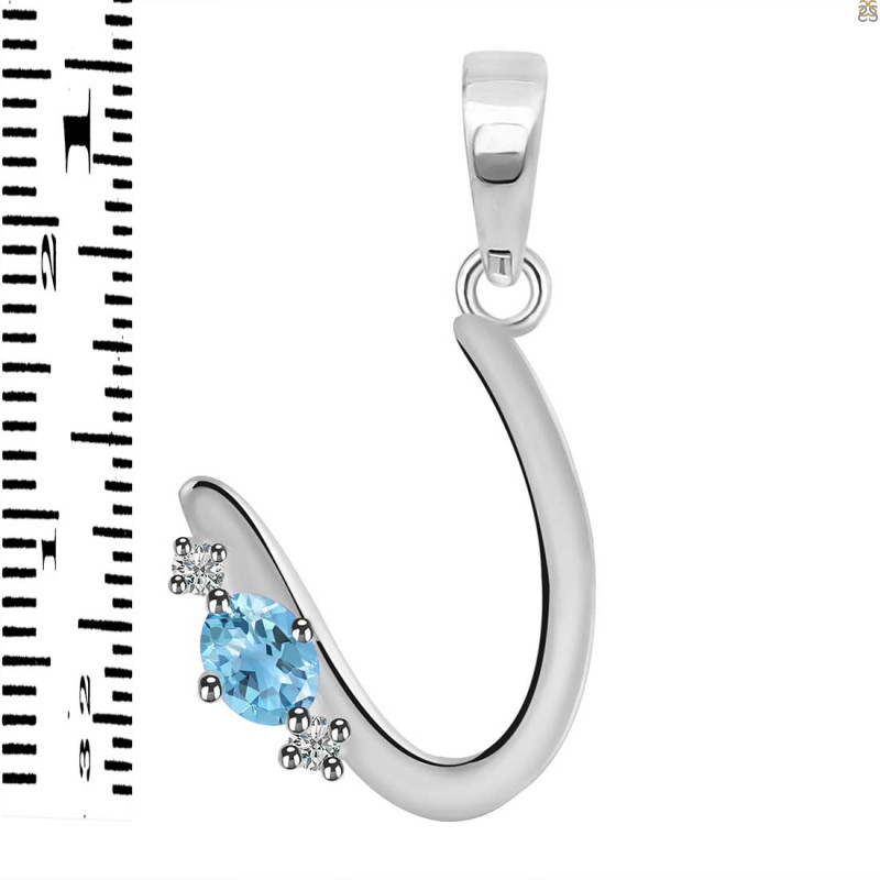 Blue Topaz & White Topaz Alphabet U Pendant BTZ-RDA-21.